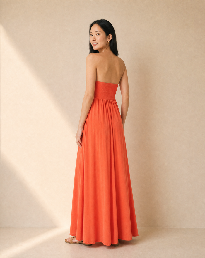 Aven Strapless Maxi Dress - Coral