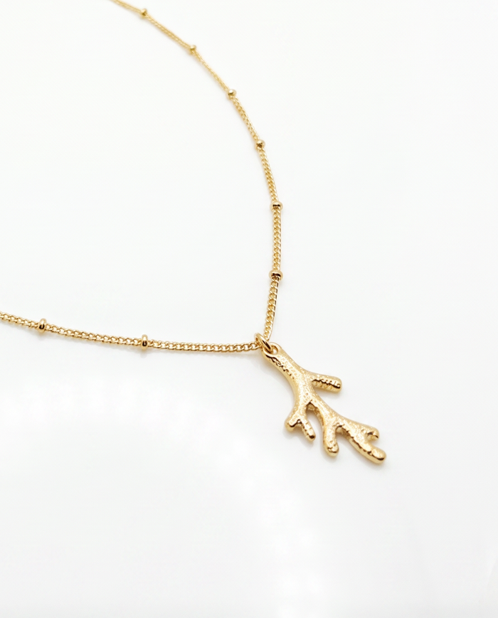 Coral Pendant 18k Gold Plated Necklace