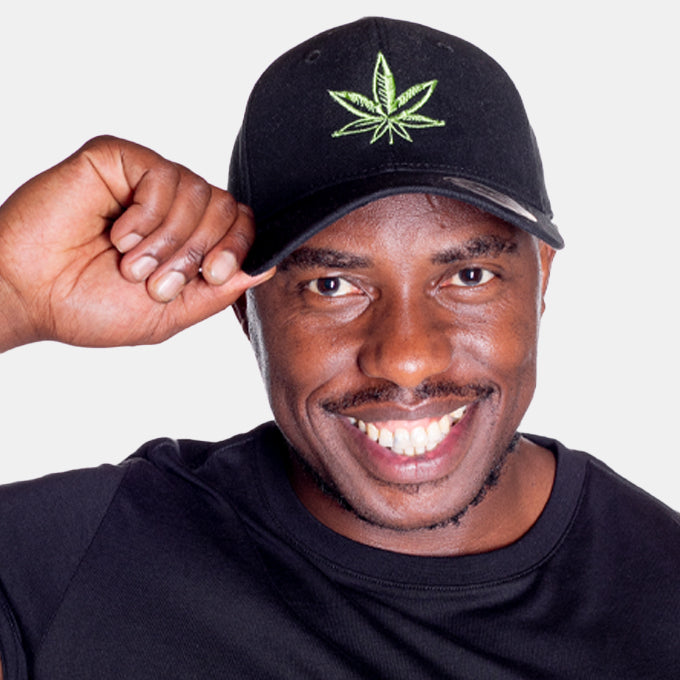Embroidered Cannabis Leaf Fitted Cap - Black