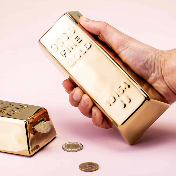 Fun Gold Bar Coin Bank With Rubber Stopper