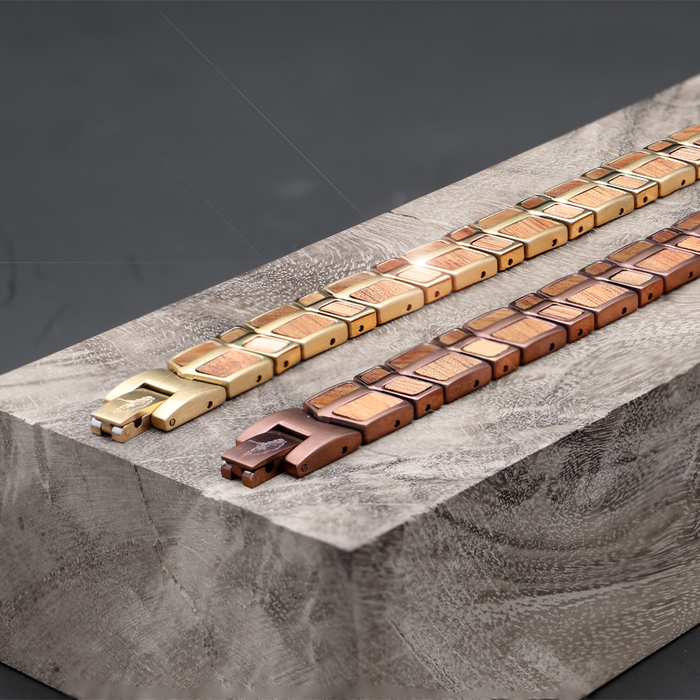 Koa and Stainless Steel Arrow Bracelet Mens - Gold