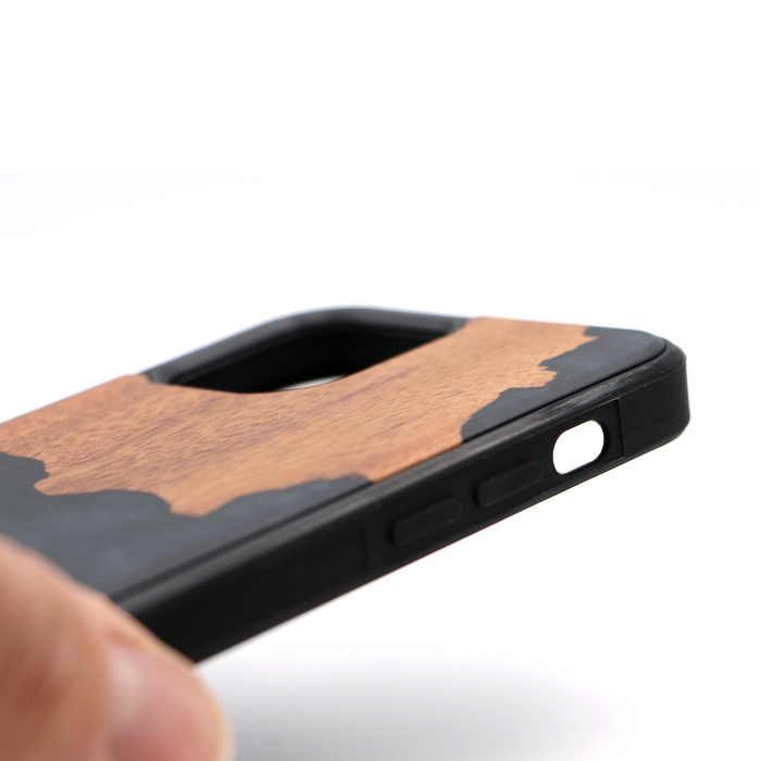 Koa Wood and Black Resin Phone Case - Side View