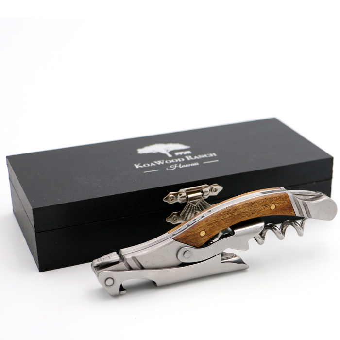 Koa Wood and Steel Waiterʻs Corkscrew Wine Opener - Side View