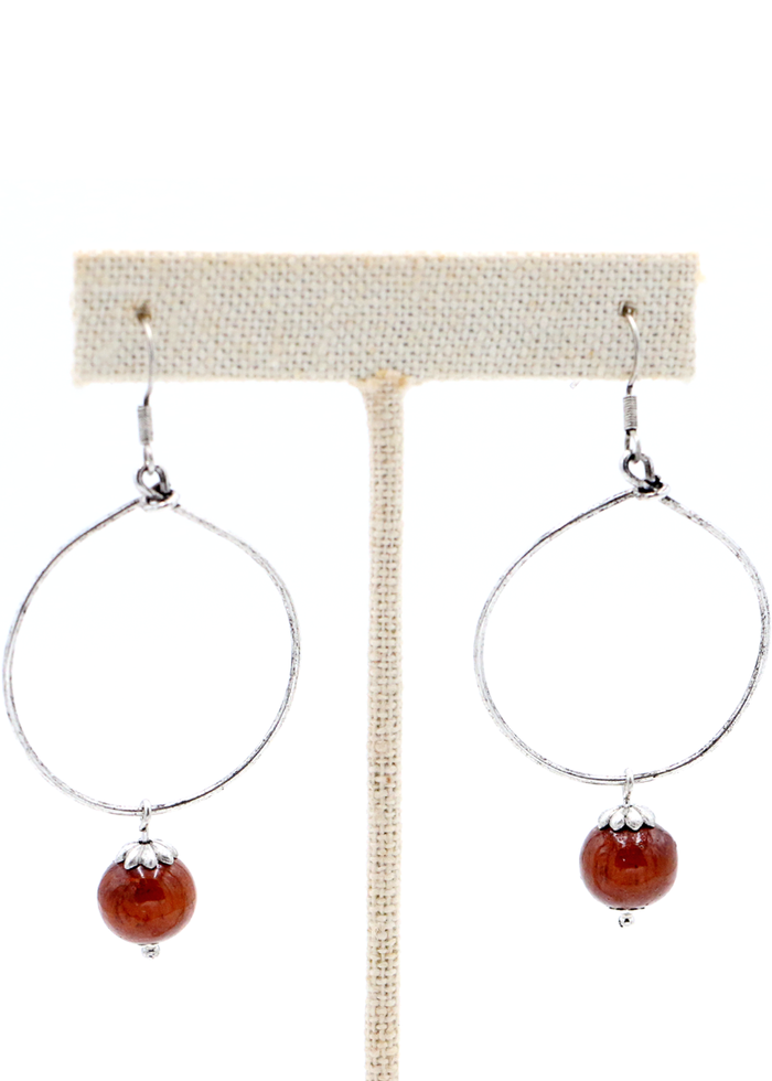 Koa Wood Bead with Wire Hoop Earrings