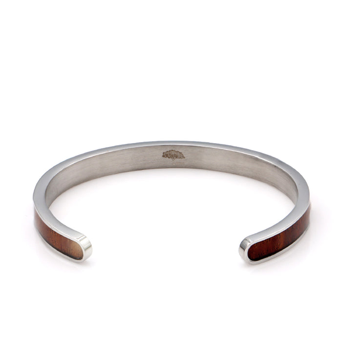 Koa Wood Inlay Stainless Steel Cuff - Side View 2