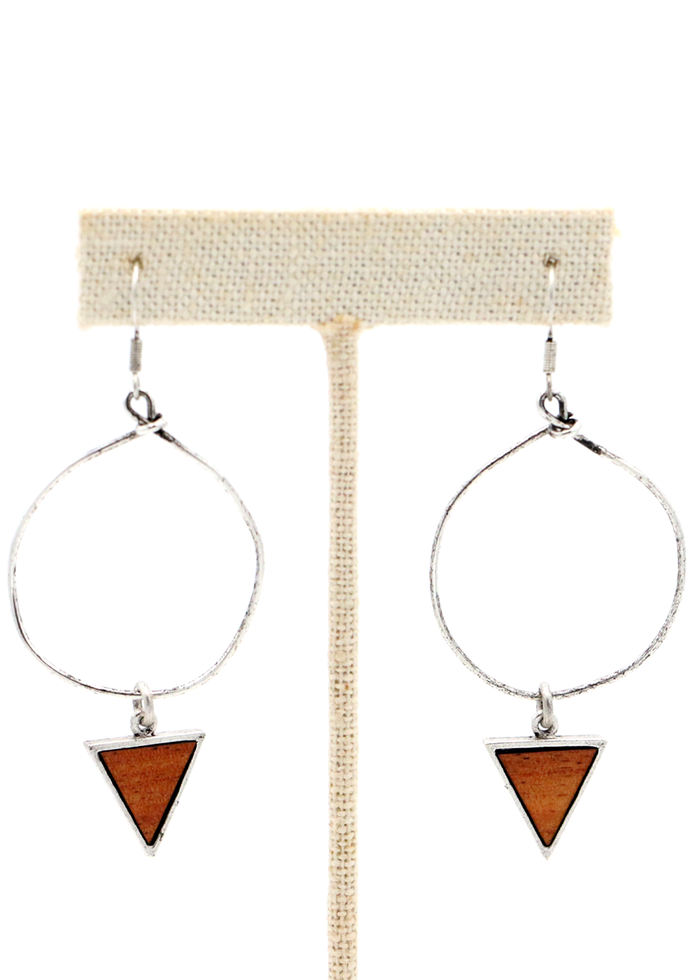 Koa Wood Triangle with Wire Hoop - Angled View 4