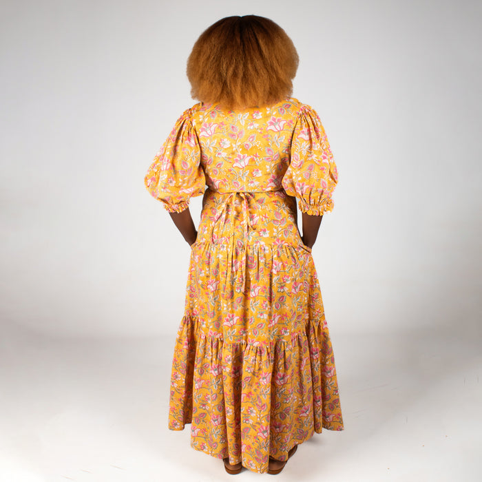 Ladies' Floral Wrap Dress - Yellow