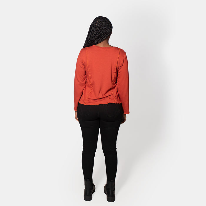 Ladies' Long Sleeve Willow Block Top - Rust
