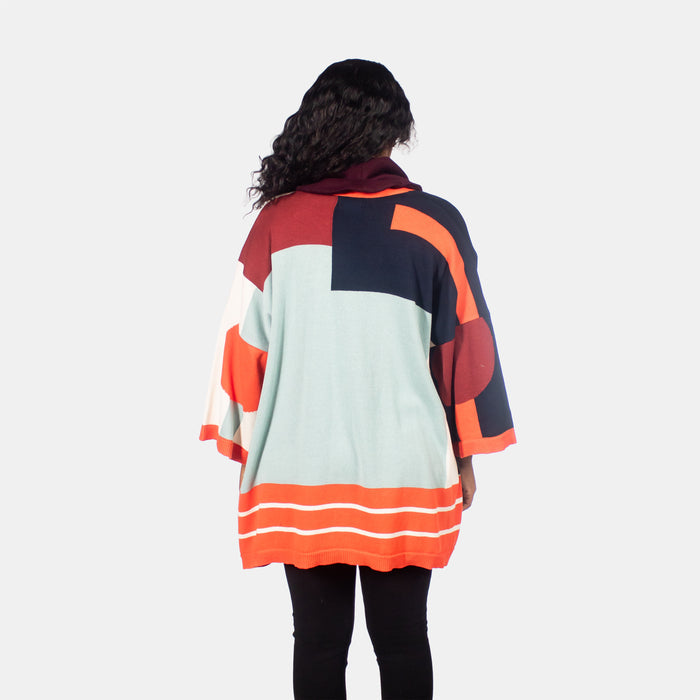 Ladies' Multi Stripe Cardi - Coral