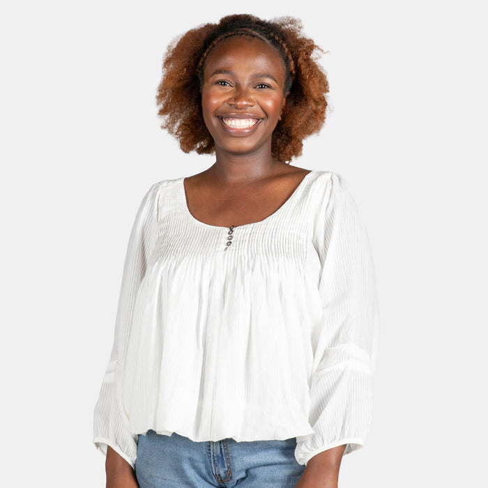 Ladies' Pintuck Balloon Top - Cream