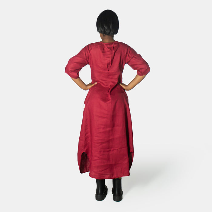 Ladies' Vera Pleat Pocket Dress - Ruby