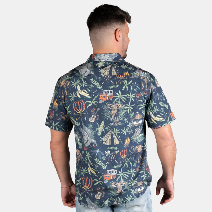 Men's Button Up Jungle Night Shirt - Navy