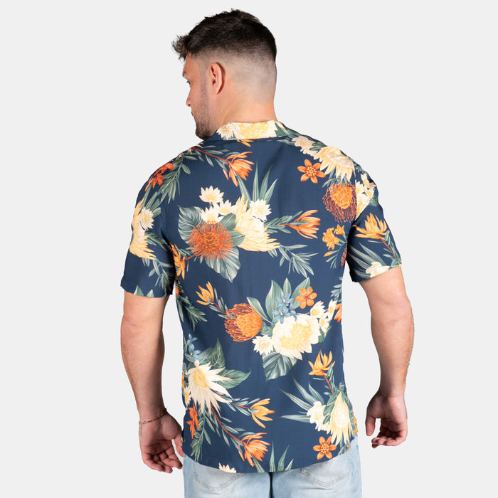 Men's Safari Design Collared Shirt - Navy
