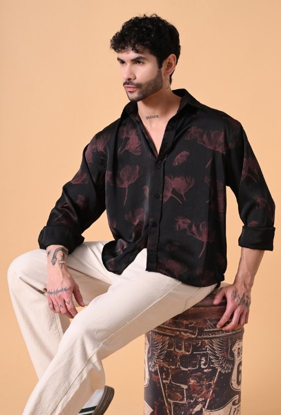 drape panda floral shirt men