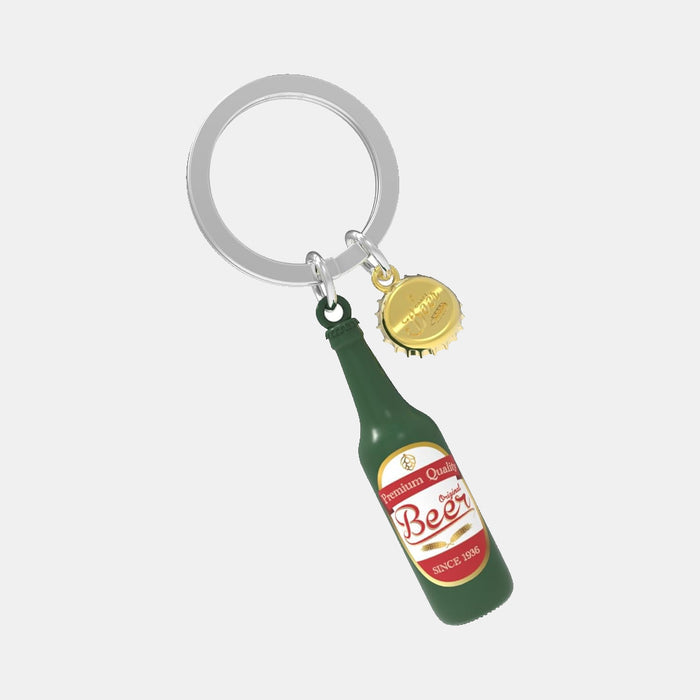 Miniature 3D Beer Bottle Charm Keyring