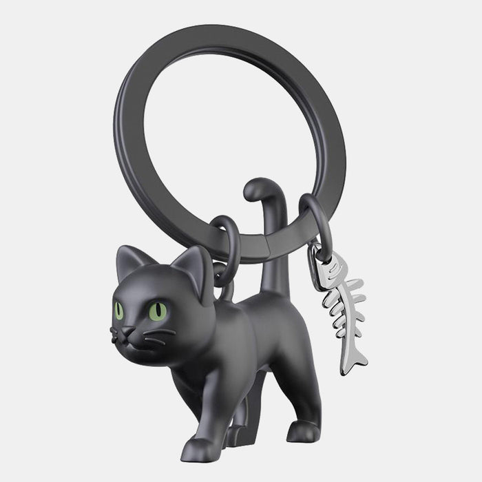 Miniature 3D Black Cat Metal Keyring