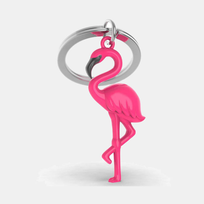 Miniature 3D Pink Flamingo Charm Metal Keyring