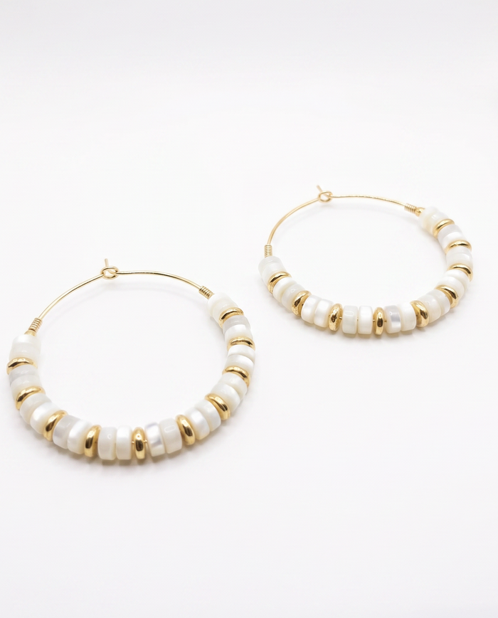 Mother of Pearl Beaded Hoop Earrings
