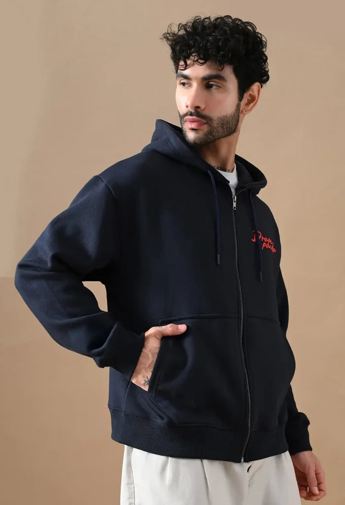 Navy Blue Men's Zip-Up Hoodies for Men