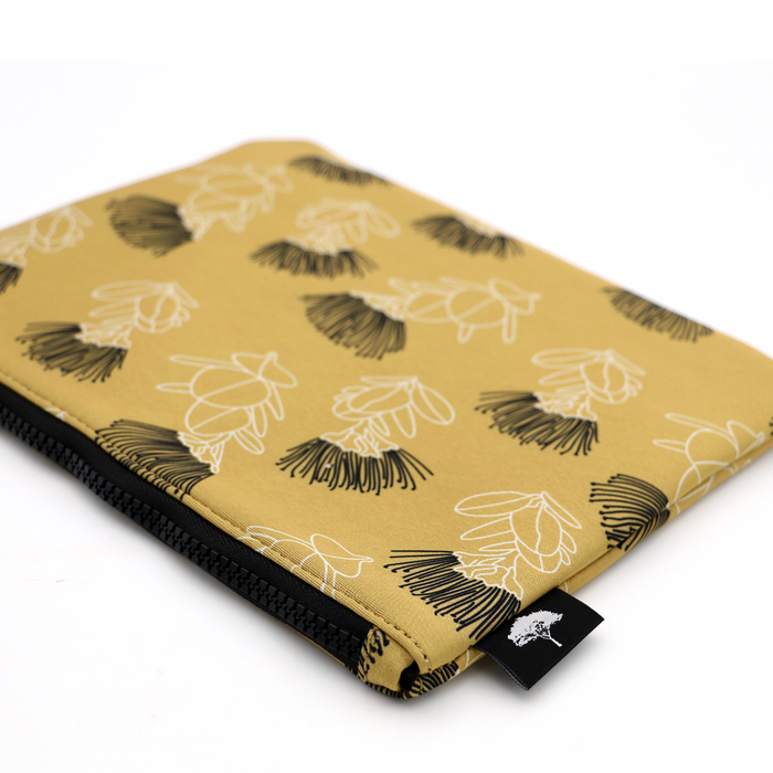 Ohia Flower Neoprene Pouch Yellow - Water Resistant - Side View