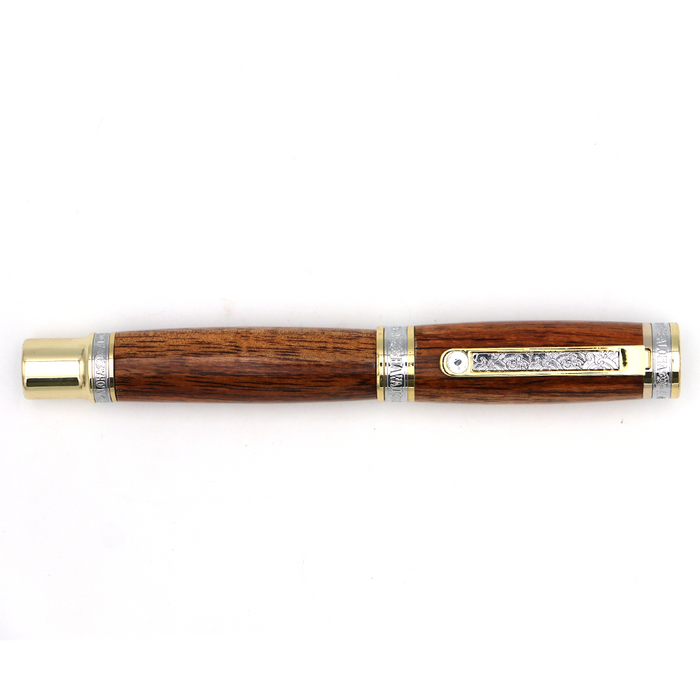 Premium Curly Hawaiian Koa Aloha Pen - Gold - Top View