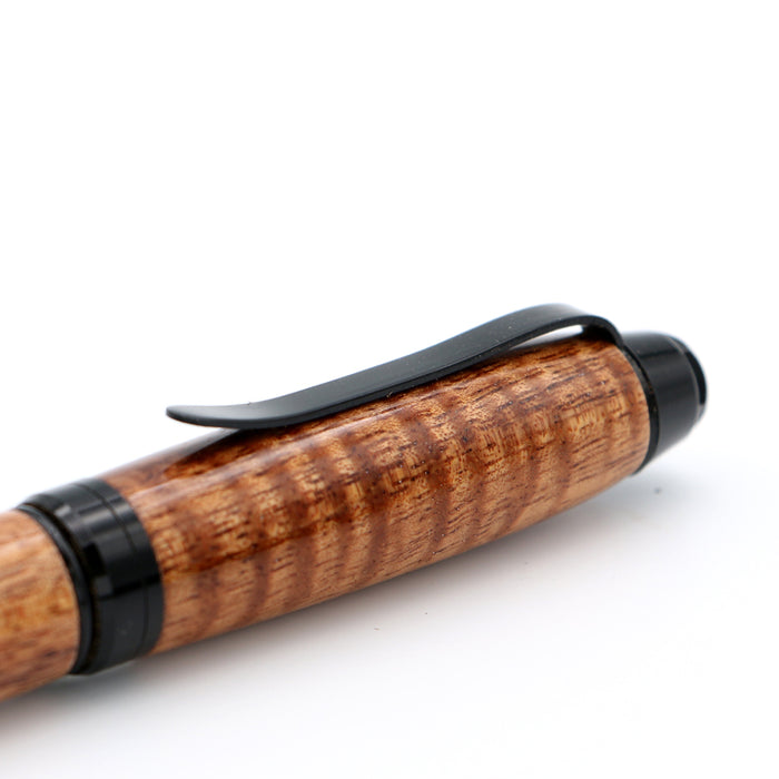 Premium Curly Hawaiian Koa Cigar Pen - Black - Back View