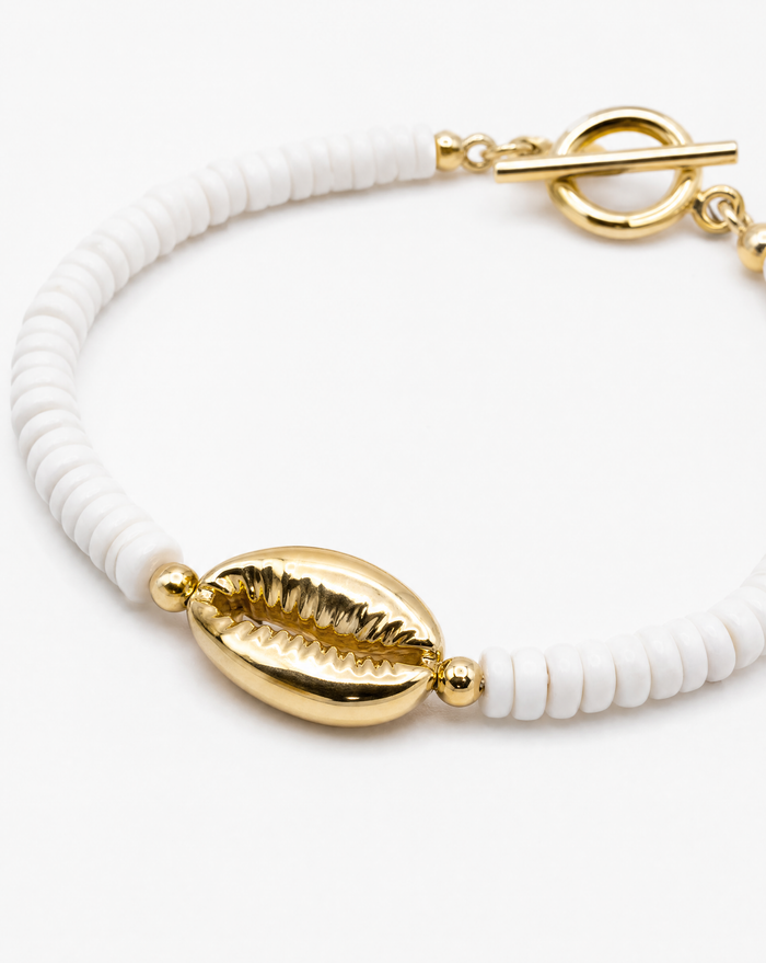 Puka Shell with Gold Cowrie Bracelet