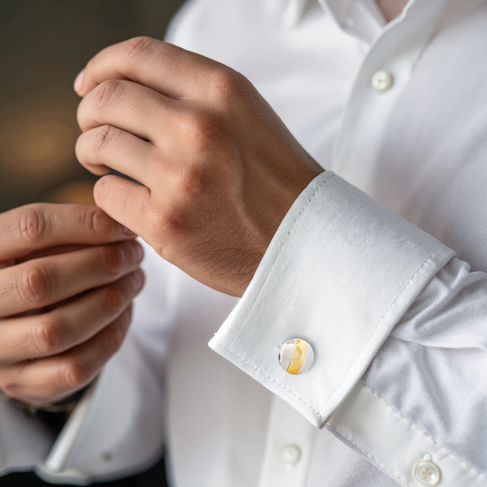 Rhodium & Gold Plated Round Cufflinks