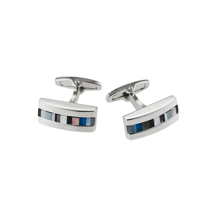 Rhodium & Onyx & Mop & Hematite & Black Lip Blue Glass Cufflinks