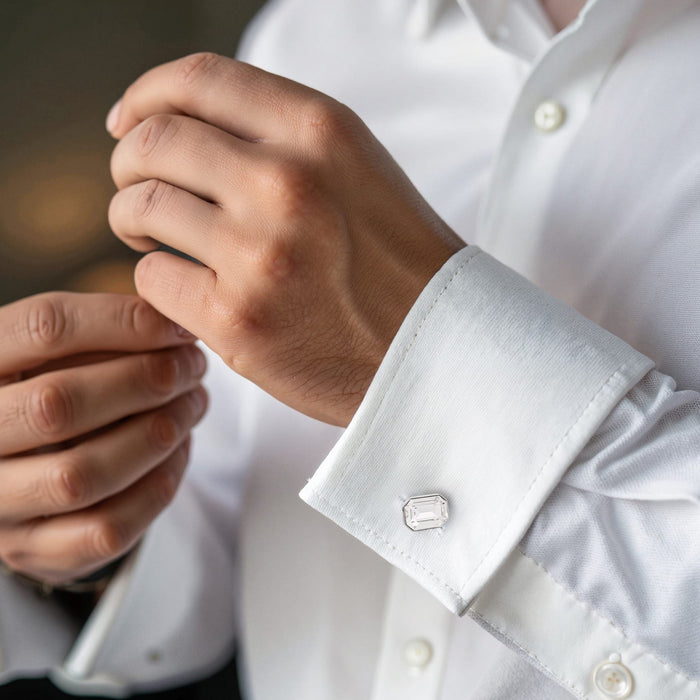 Rhodium Plated Crystal Cufflinks