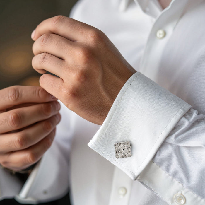 Rhodium Plated Square Cufflinks with Weave Pattern