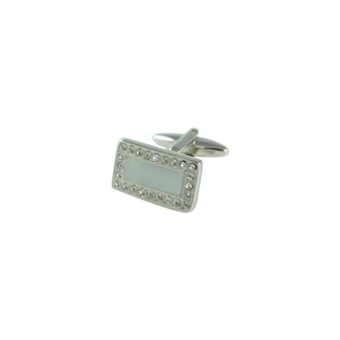 Rhodium Plated White Cat's Eye & Crystal Rectangle Cufflinks