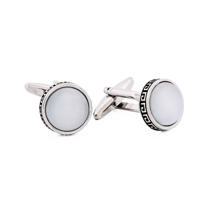 Round White Cat's Eye Cufflinks