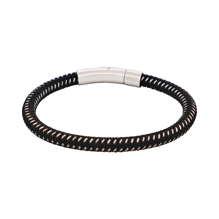 Savage - Black & Stainless Steel Wire Leather Bracelet