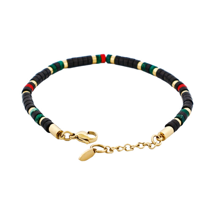 Savage - Multi Coloured Semi-Precious Stone &Ion Plated Gold Stainless Steel Disc Bracelet