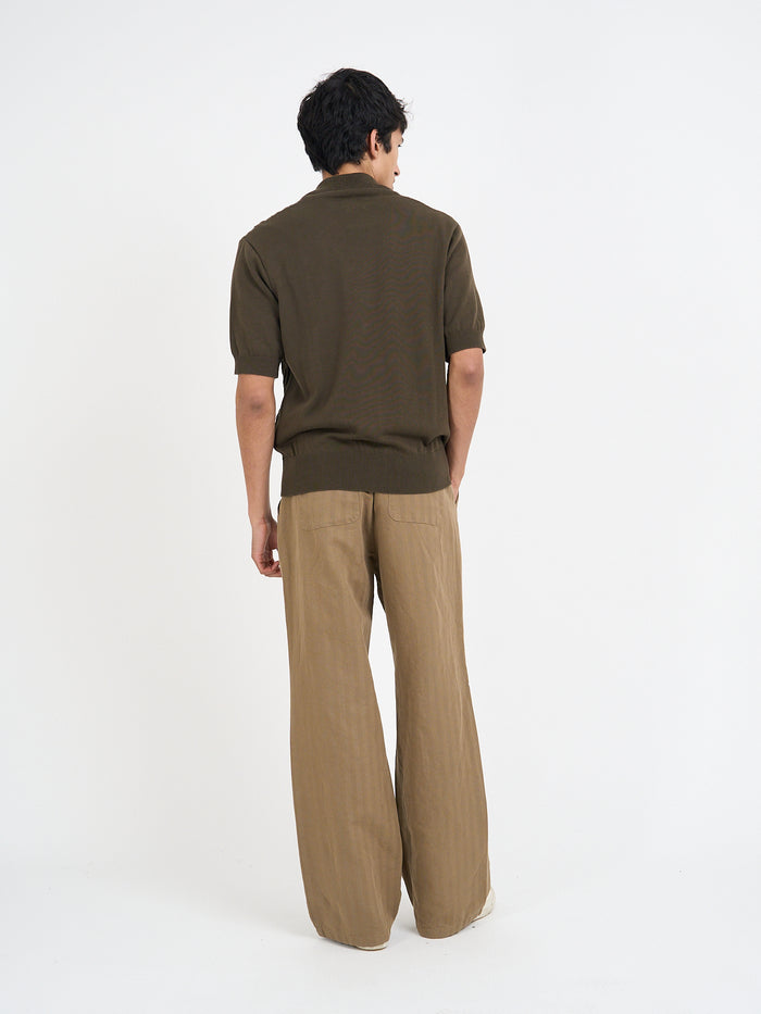Short Sleeve Rossell Knitted Shirt Penrose Khaki Brown