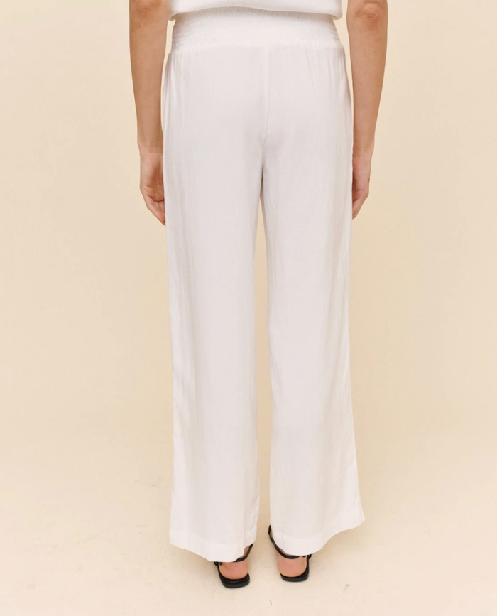 Smocked Waist Wide Leg Pant - White