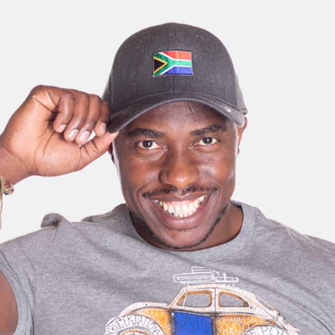 South African Flag Embroidered Peak Cap - Charcoal