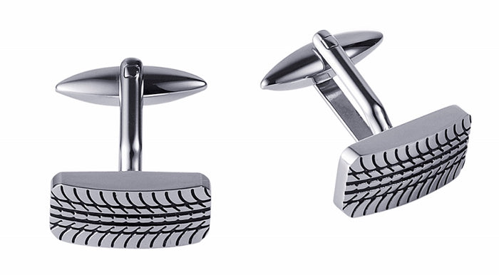 Stainless Steel & Black Enamel Ion Plated Tyre Tread Cufflinks