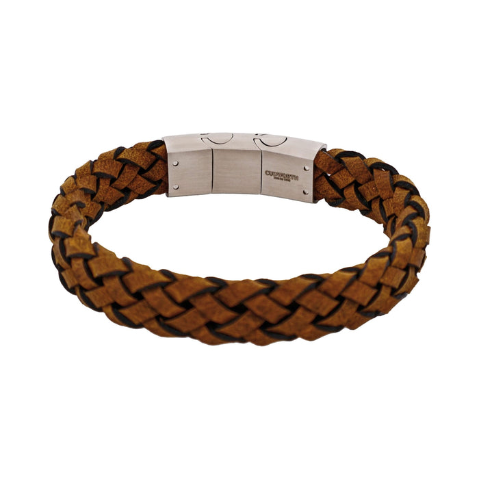 Stainless Steel & Dark Tan Italian Leather Bracelet