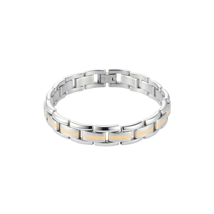 Stainless Steel & Ion Plated Gold Striped Bracelet