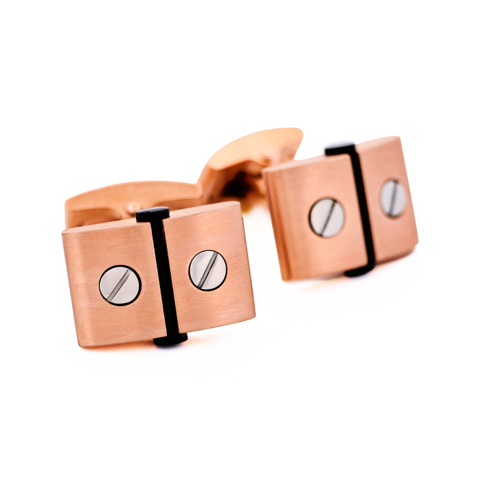Stainless Steel &Ion Plated Rose Gold &Ion Plated Black Screw Cufflinks