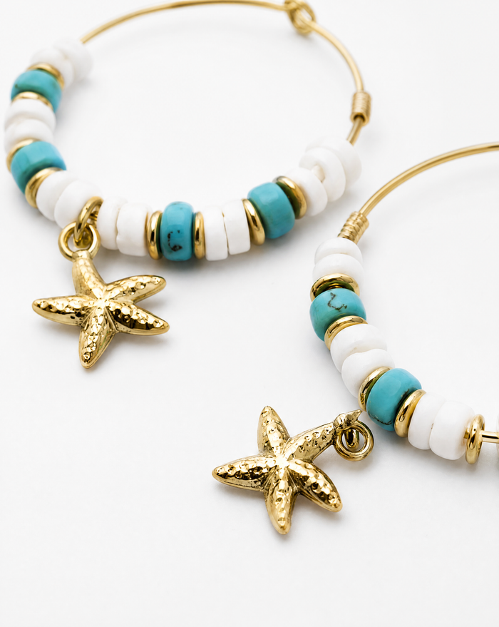 Starfish Turquoise Beaded Hoop Earrings