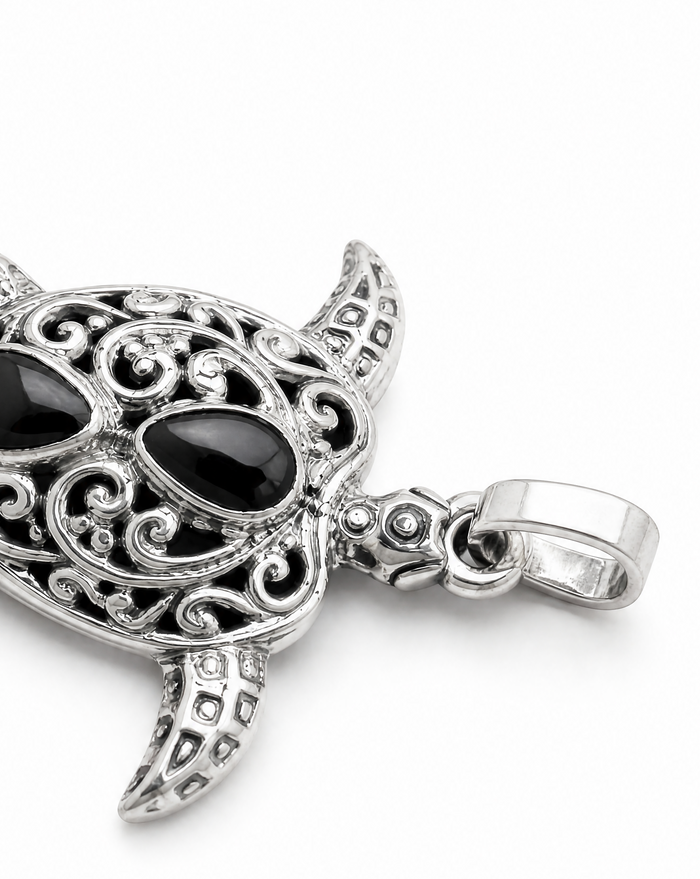 Sterling Silver Honu Pendant with Inlay