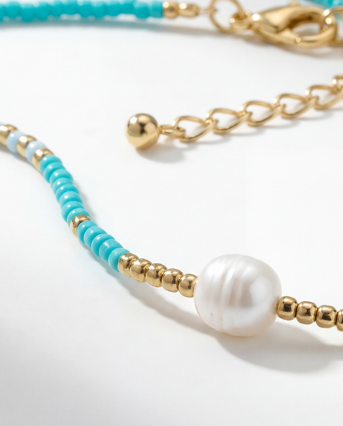 Turquoise with Pearl Pendant Choker Necklace