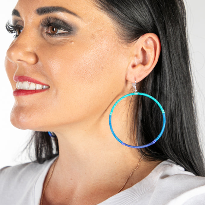 Women's Creole Earrings Large Split 2 Tone Colours - Purple
