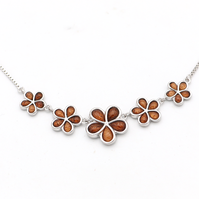 5 Plumeria Sterling Silver Koa Inlay Necklace - Front View