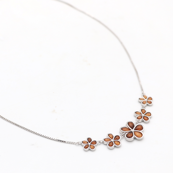 5 Plumeria Sterling Silver Koa Inlay Necklace - Close-Up