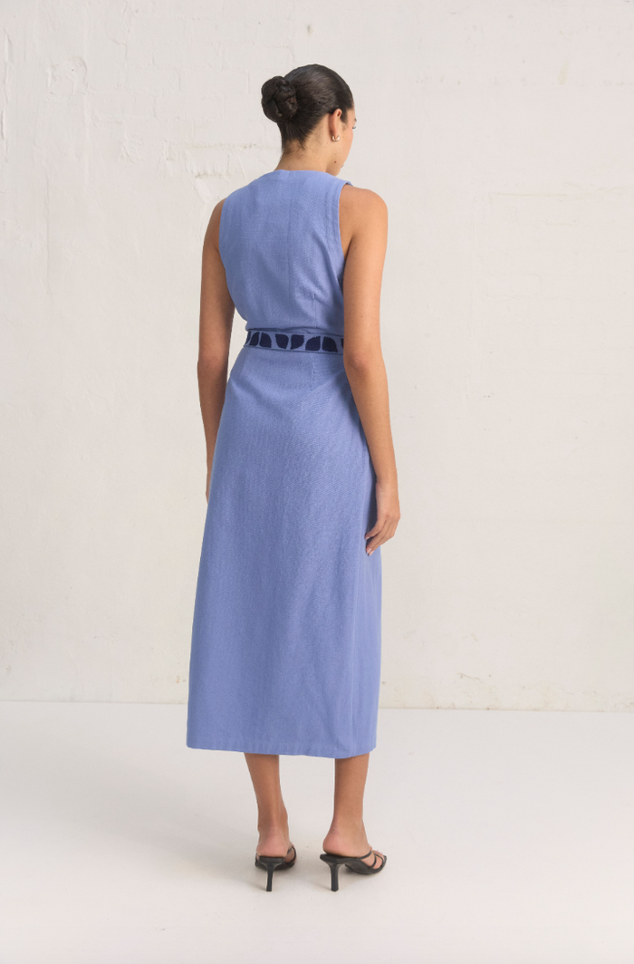 Acacia Midi Dress - Sea Blue - Back View