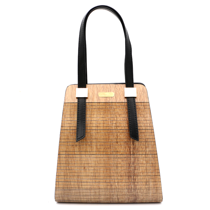 Acacia Wood Top Handle Handbag - Top View 1